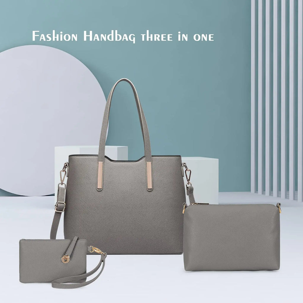 Coffret 3 Sacs Femme PU Synthétique Tote 34cm + Épaule + Pochette – CLEVI Paris