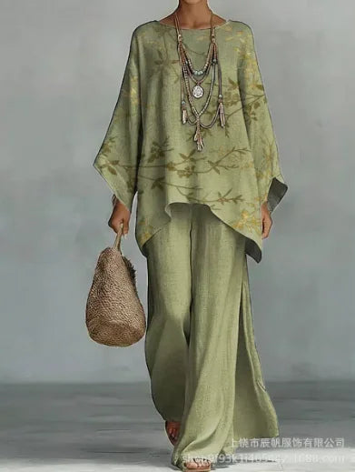 Ensemble femme bohème imprimé haut et pantalon – CLEVI Paris