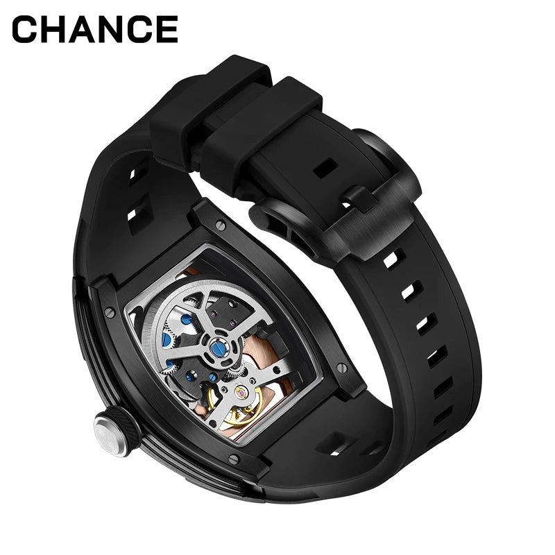 MEGIR 198-5 Montre Homme Automatique Squelette Tourbillon Silicone Lumineux 30M – CLEVI Paris