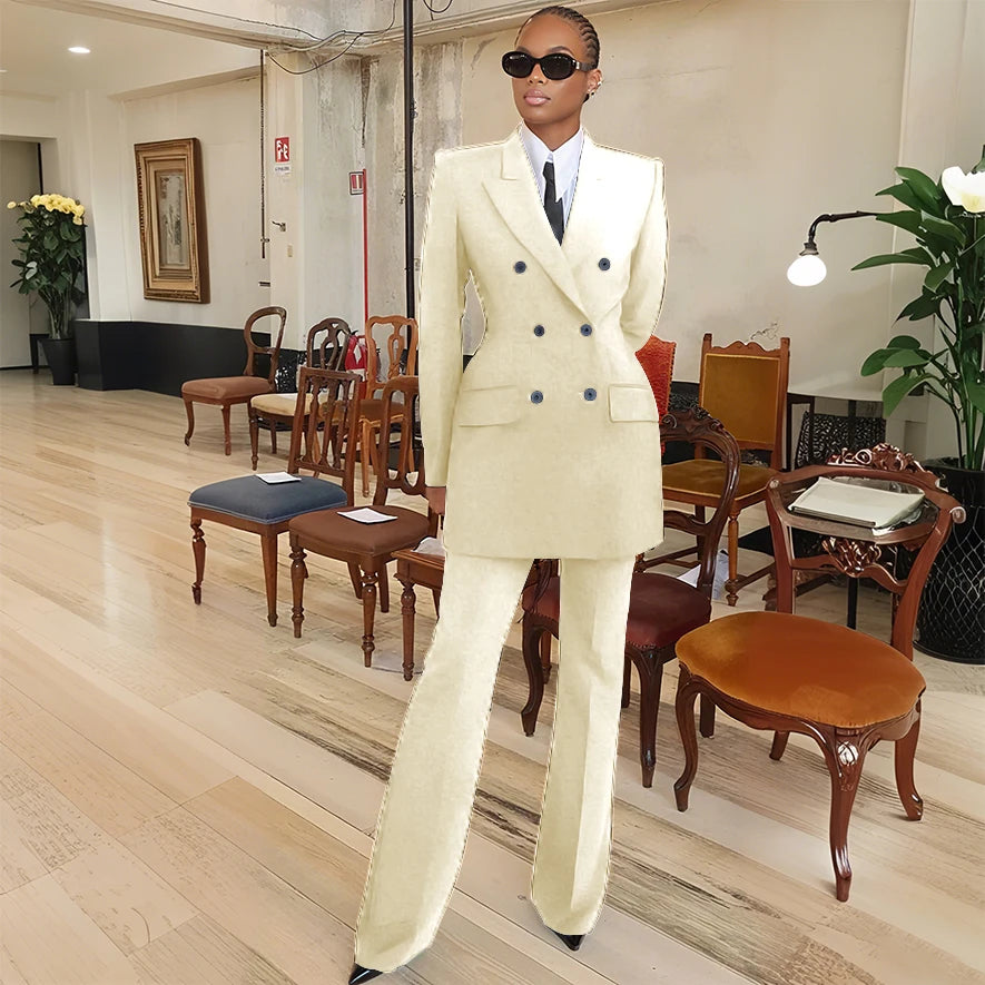 Tailleur femme blazer et pantalon évasé – CLEVI Paris