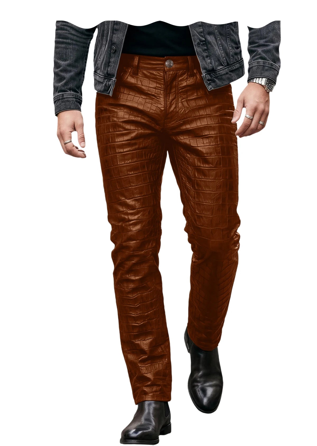 Pantalon effet cuir crocodile homme – CLEVI Paris