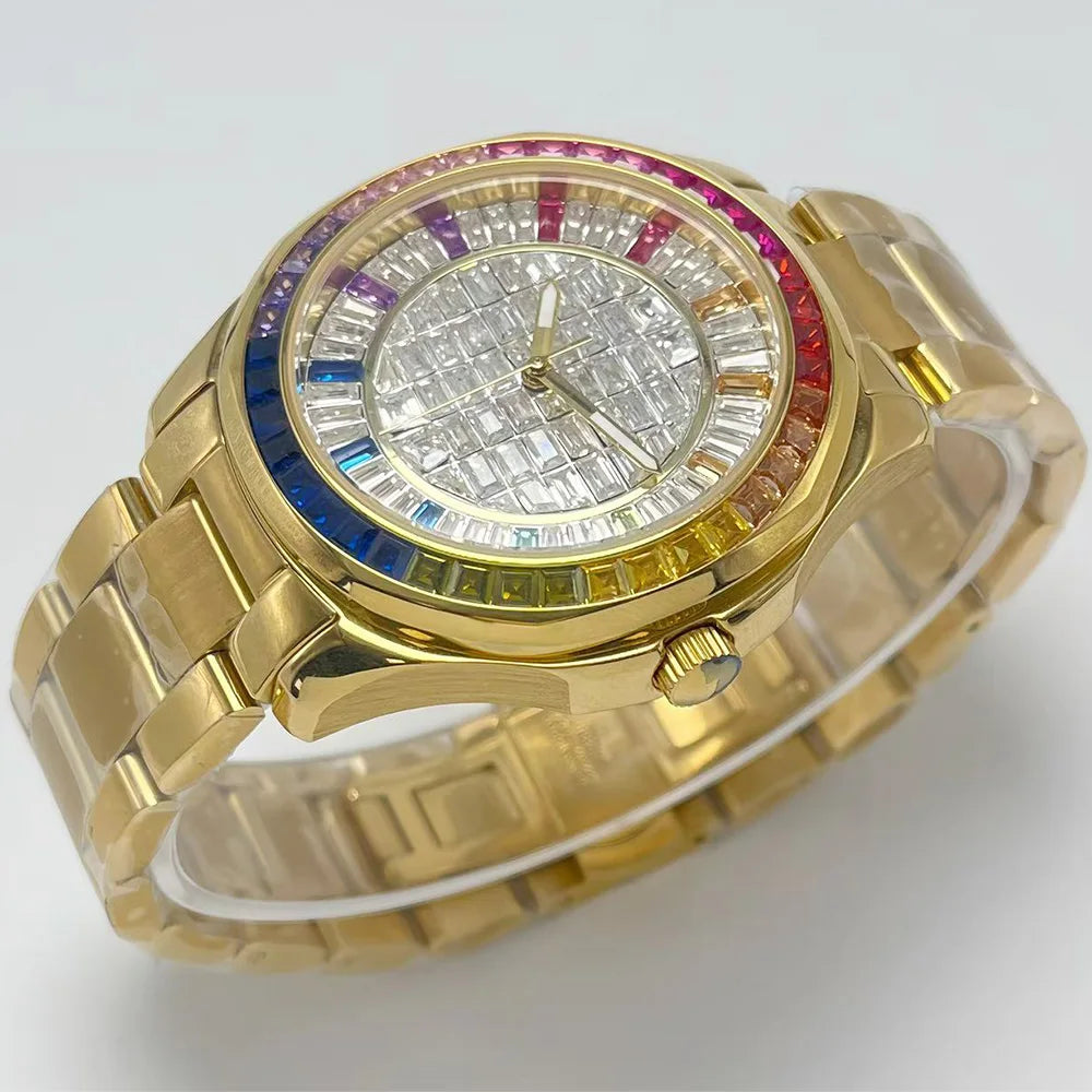 Montre Homme Automatique Or Diamants Arc-en-Ciel Miyota 8215 Huayra – CLEVI Paris