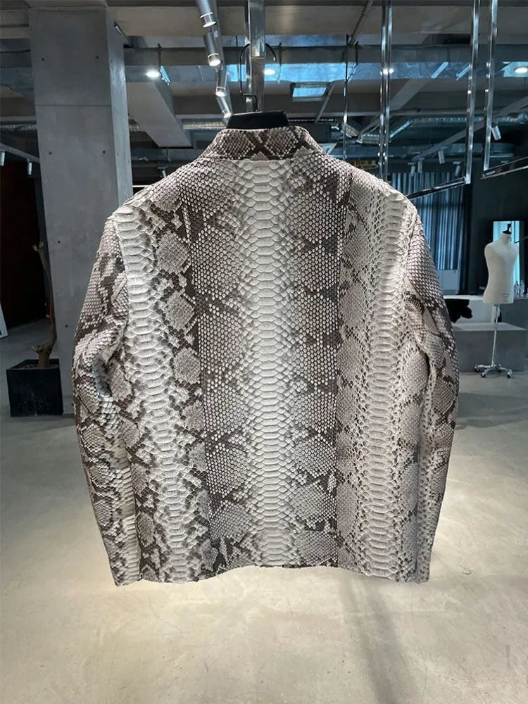 Blouson homme en cuir motif serpent à col montant – CLEVI Paris