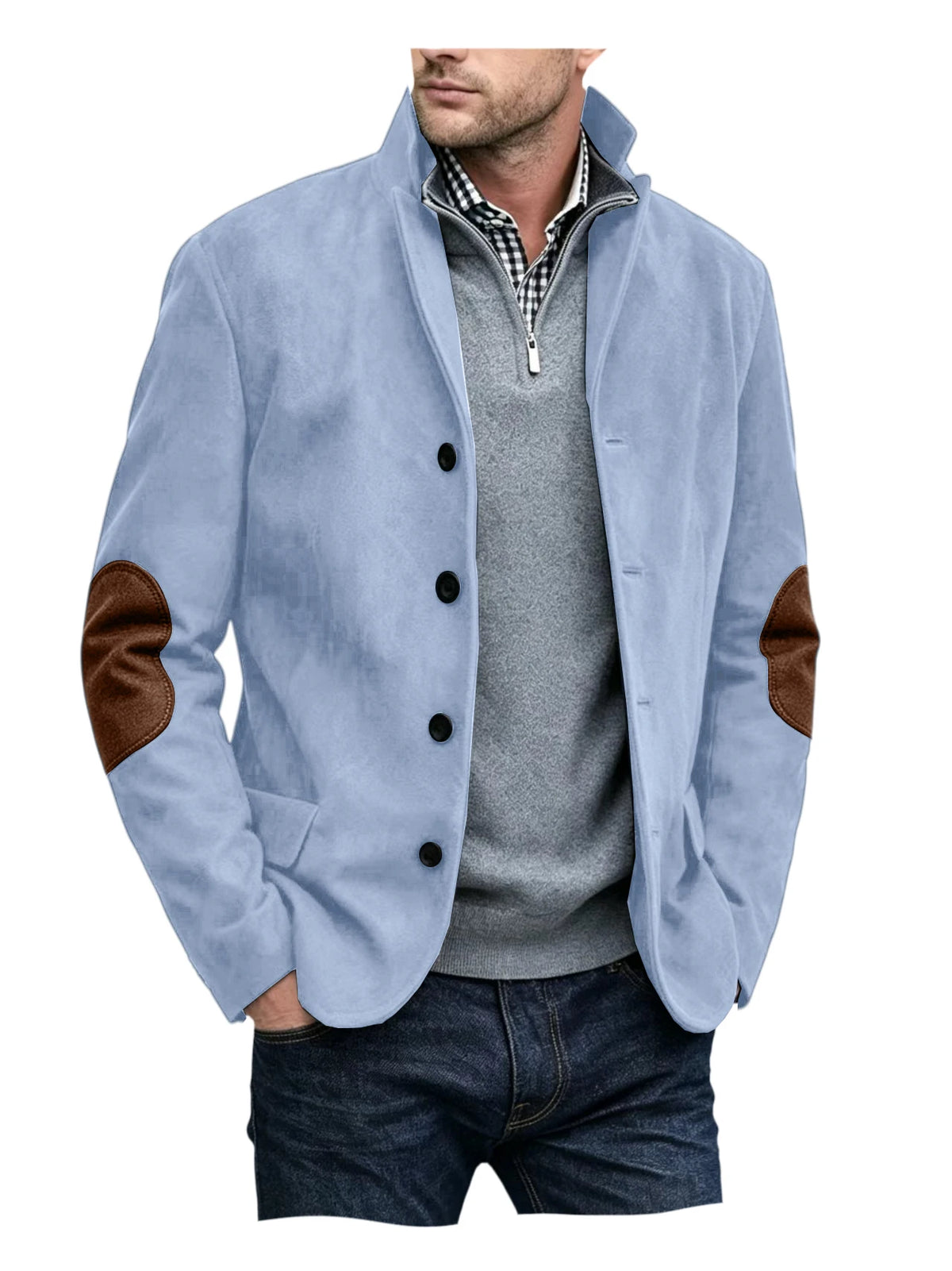Blazer homme col montant, patchs aux coudes – CLEVI Paris
