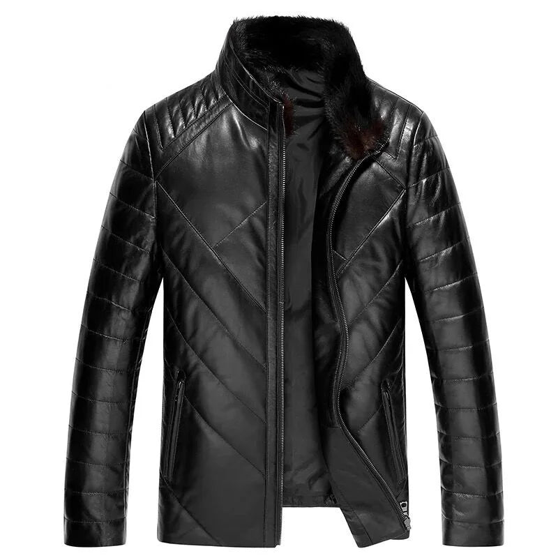 Blouson homme en cuir à surpiqûres et col montant – CLEVI Paris