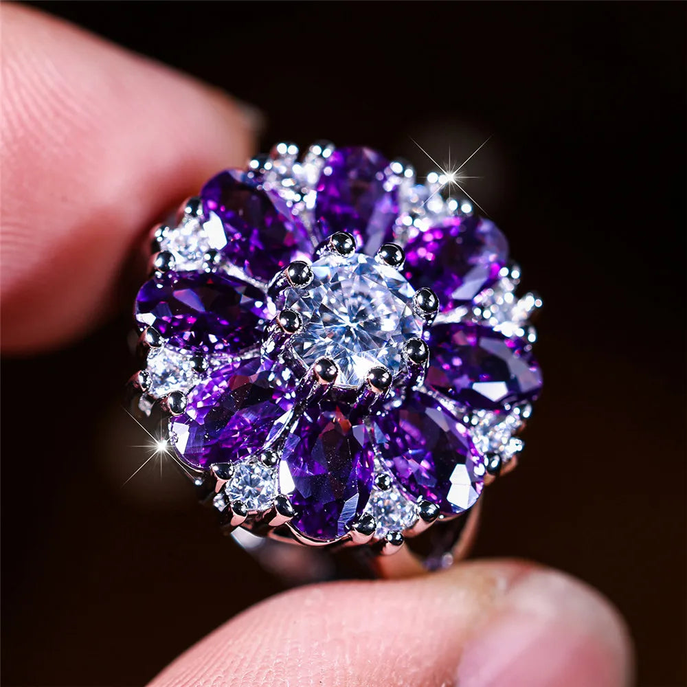 Bague fleur en cristal violet femme – CLEVI Paris