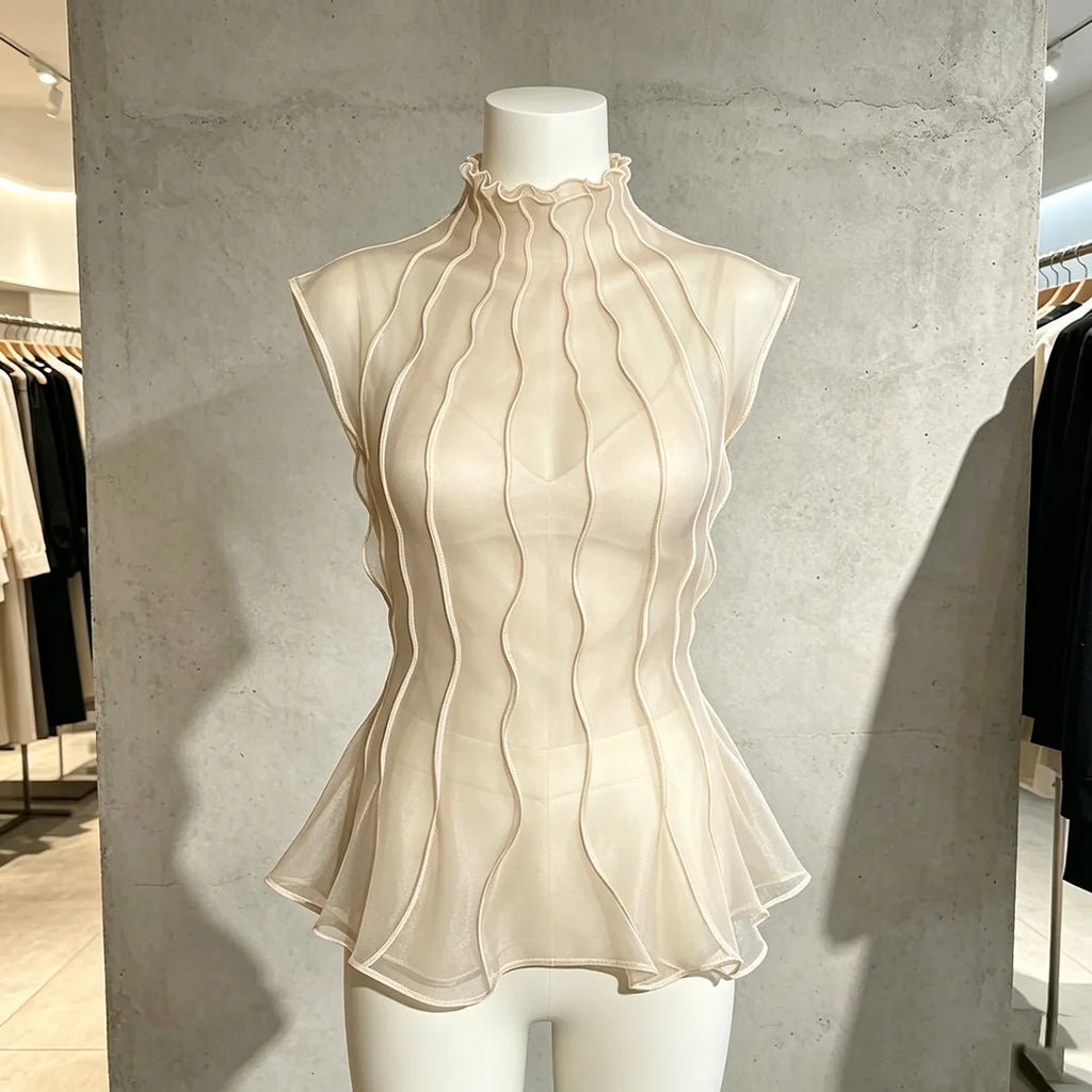Chemisier sans manches femme maille ondulée – CLEVI Paris