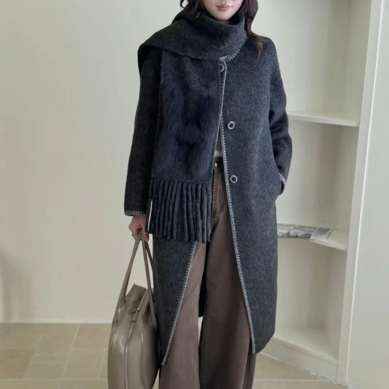 Manteau long en laine à col écharpe femme – CLEVI Paris