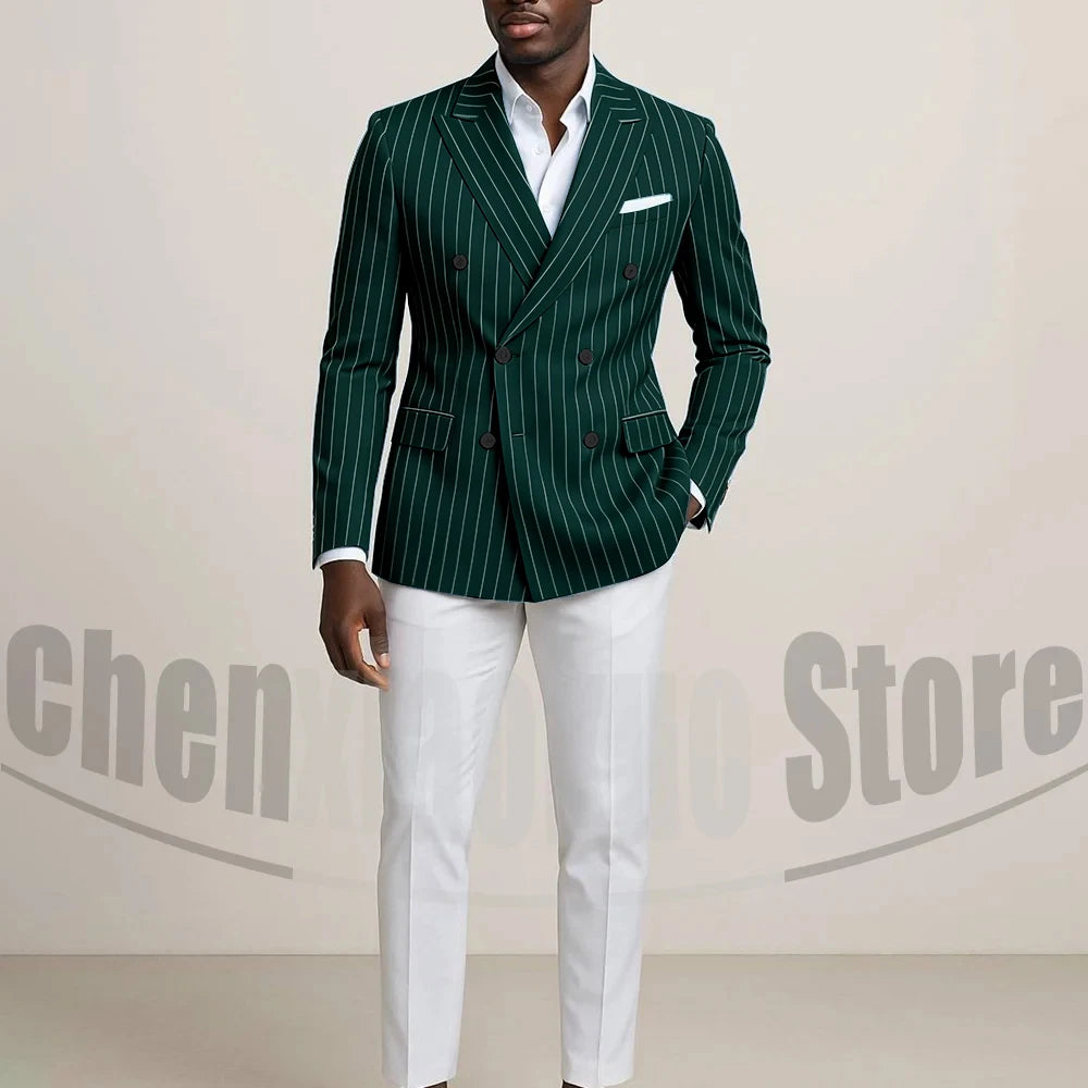 Costume Double boutonnage pour hommes avec fines rayures, tenues formelles sur mesure pour affaires, décontractées, fête, Chic, costume 2 pièces