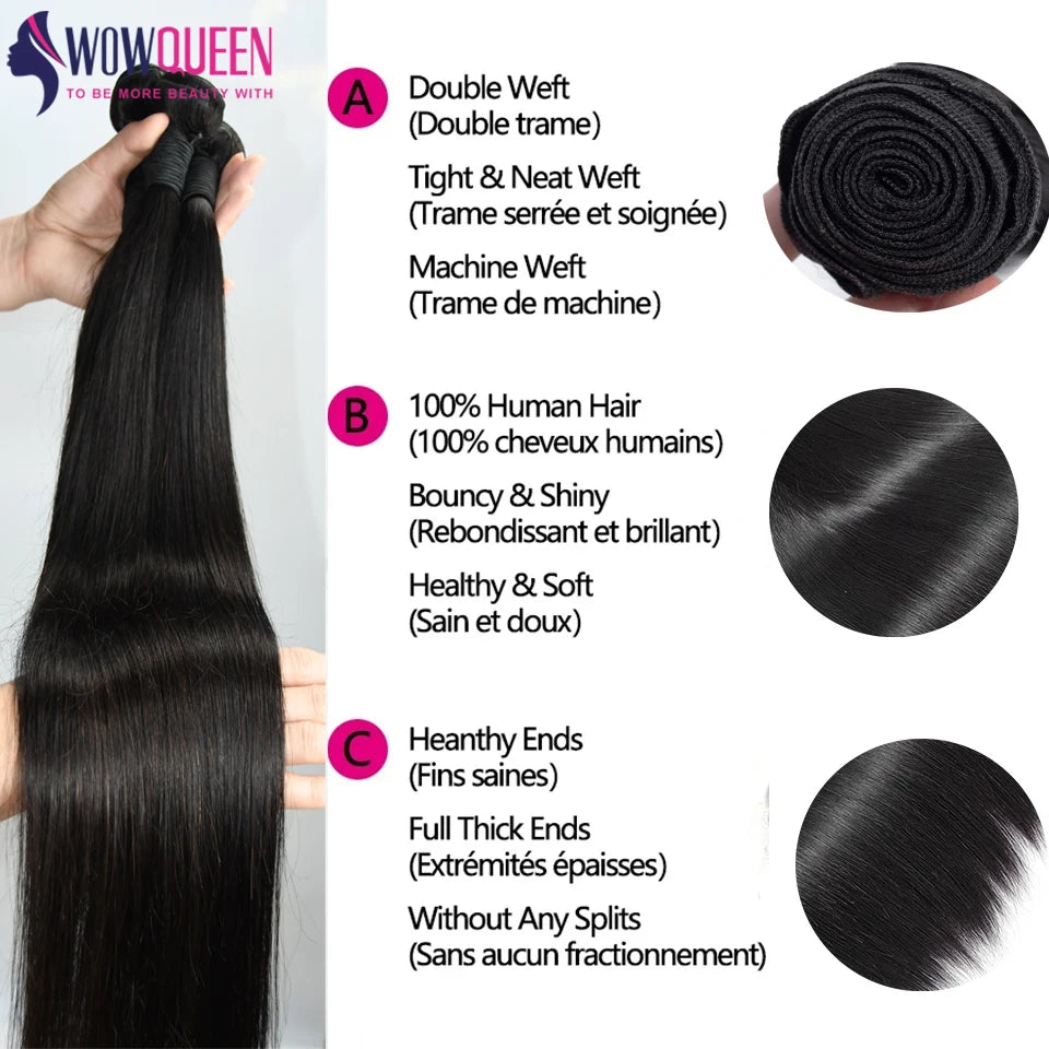 Bundles Cheveux Humains Lisses Remy Hair 12-32 Pouces – 1 à 4 Pièces – CLEVI Paris