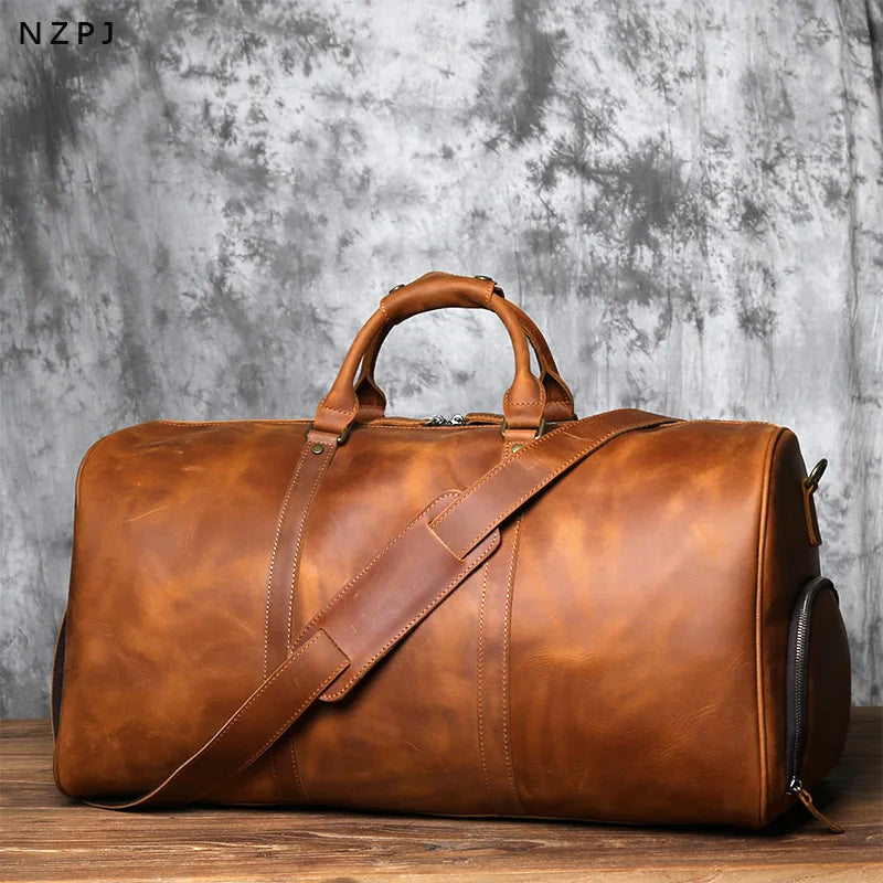 Sac de voyage rétro en cuir NZPJ – CLEVI Paris