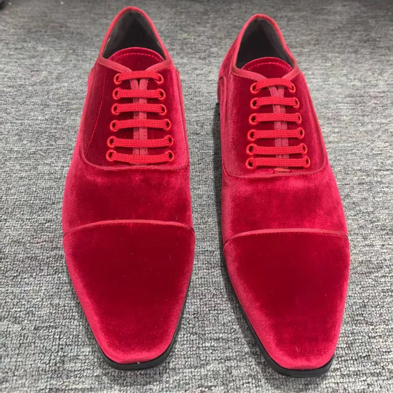 Chaussures Oxford homme en velours rouge – CLEVI Paris