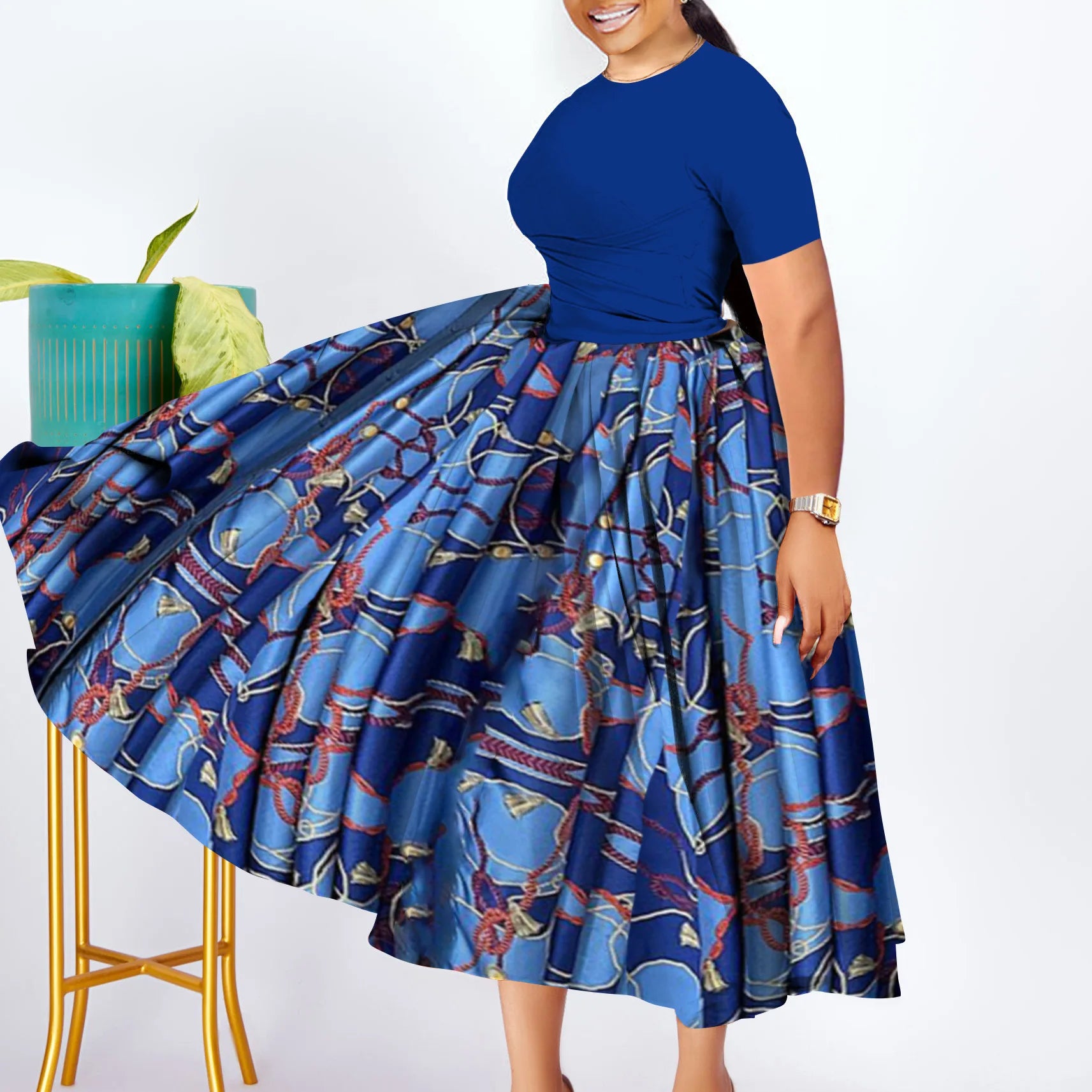 Robe Femme Grande Taille Manches Courtes Couleur Unie A-line Mi-Mollet Bureau – CLEVI Paris
