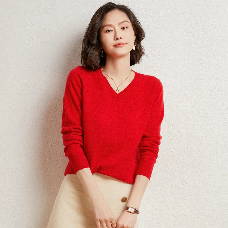 Pull femme en cachemire à col V – CLEVI Paris