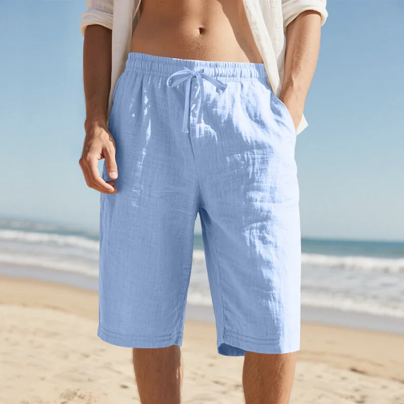 Short Homme Lin Casual Plage Taille Élastique Coupe Ample Léger Respirant – CLEVI Paris