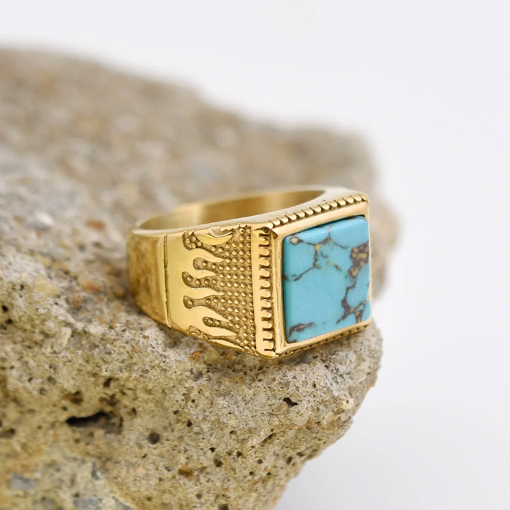 Bague Homme Acier Doré 18K Géométrique – CLEVI Paris