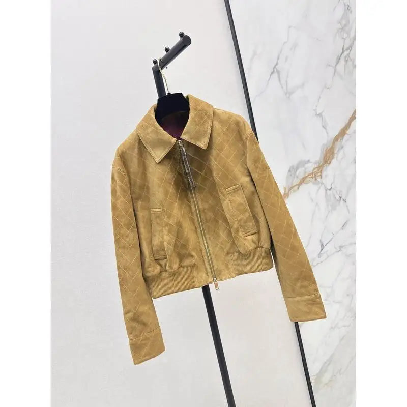 Veste femme effet suédé à motif losanges – CLEVI Paris