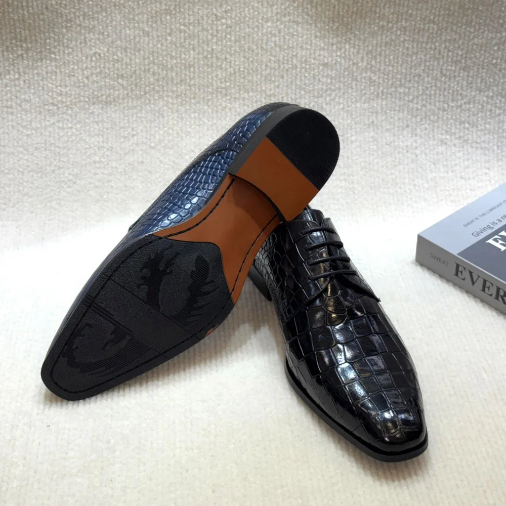 Derby Oxford Cuir Crocodile Homme Fait Main Lacets Bureau & Mariage – CLEVI Paris