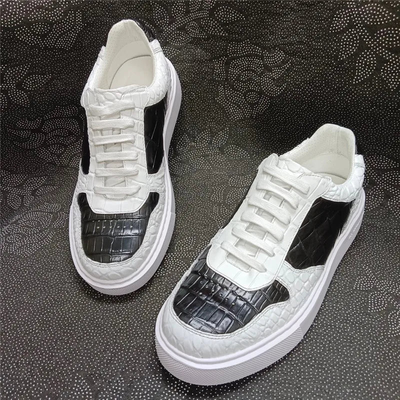 Sneakers Cuir Croco Noir & Blanc Homme – CLEVI Paris