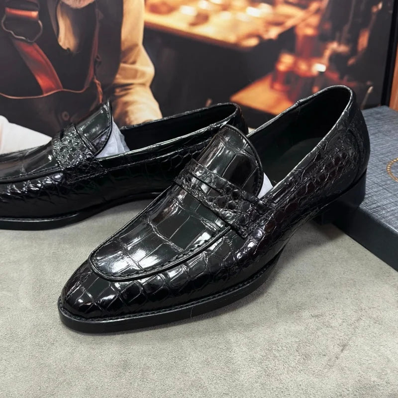 Mocassins homme noirs en peau de crocodile – CLEVI Paris