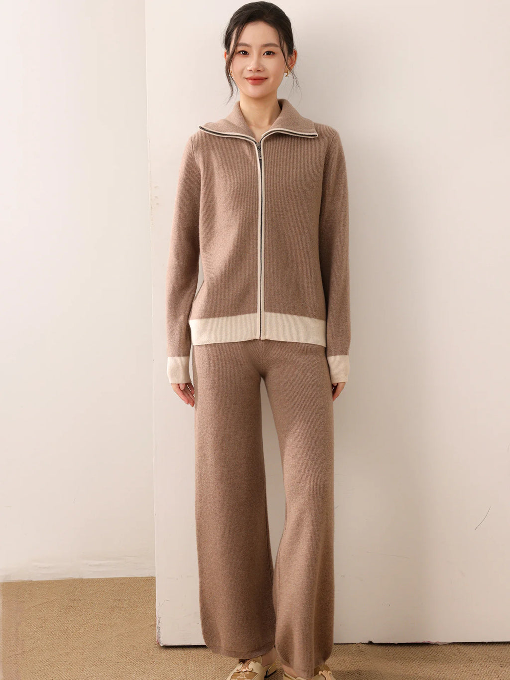 Ensemble femme mérinos cardigan et pantalon – CLEVI Paris