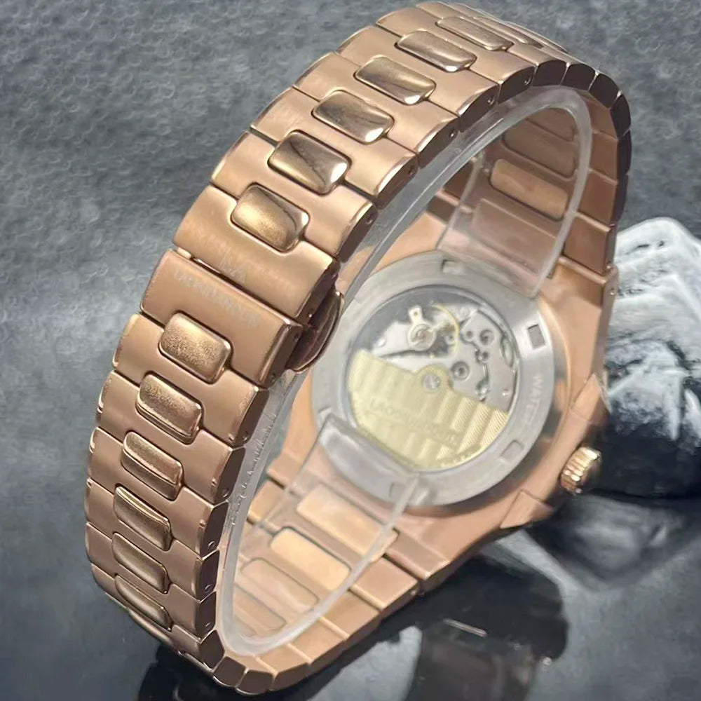 Montre Homme Automatique HUAYRA Rose Gold – Diamants Cadran Brun Fond Transparent Étanche – CLEVI Paris
