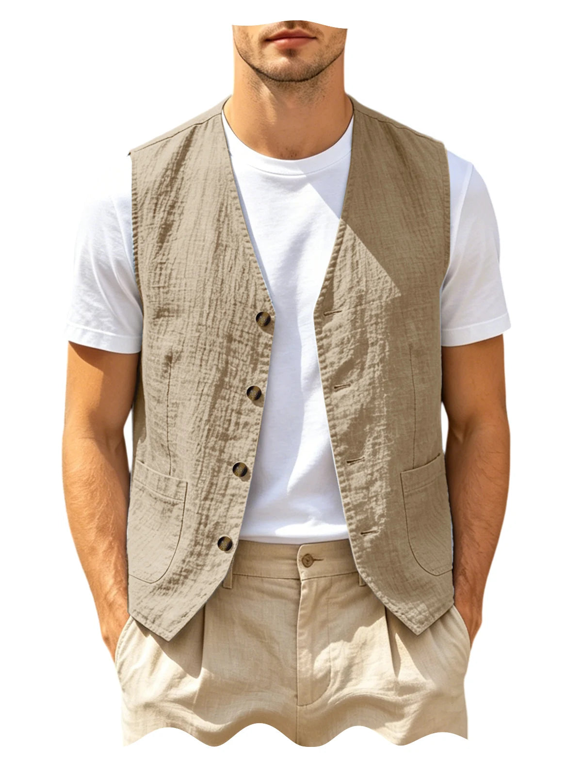 Gilet homme en lin col V – CLEVI Paris