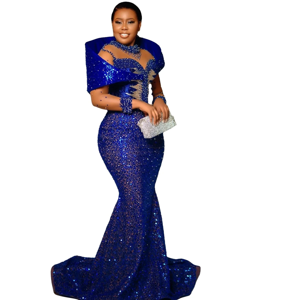 Robe sirène de soirée perlée à paillettes – CLEVI Paris