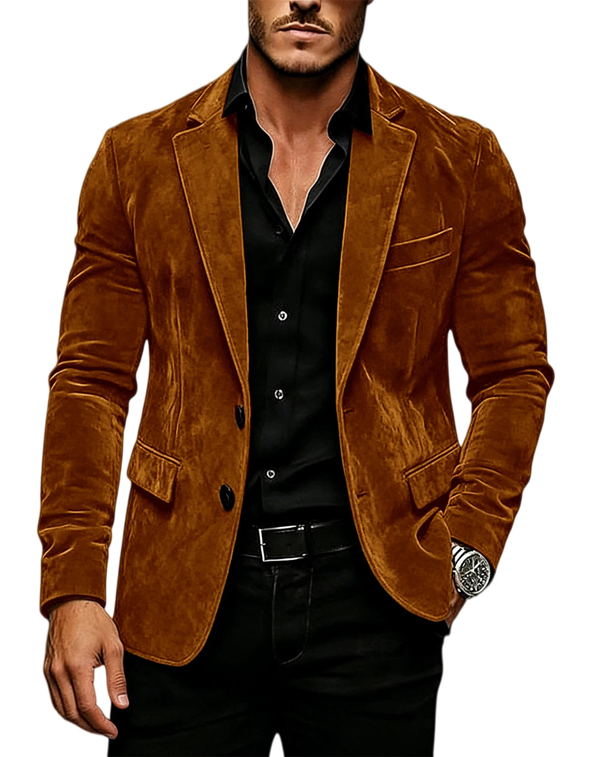 Blazer en daim vintage pour homme, coupe ajustée, 2 boutons, revers cranté, veste de costume décontractée, smoking formel pour affaires, mariage, fête, usage quotidien