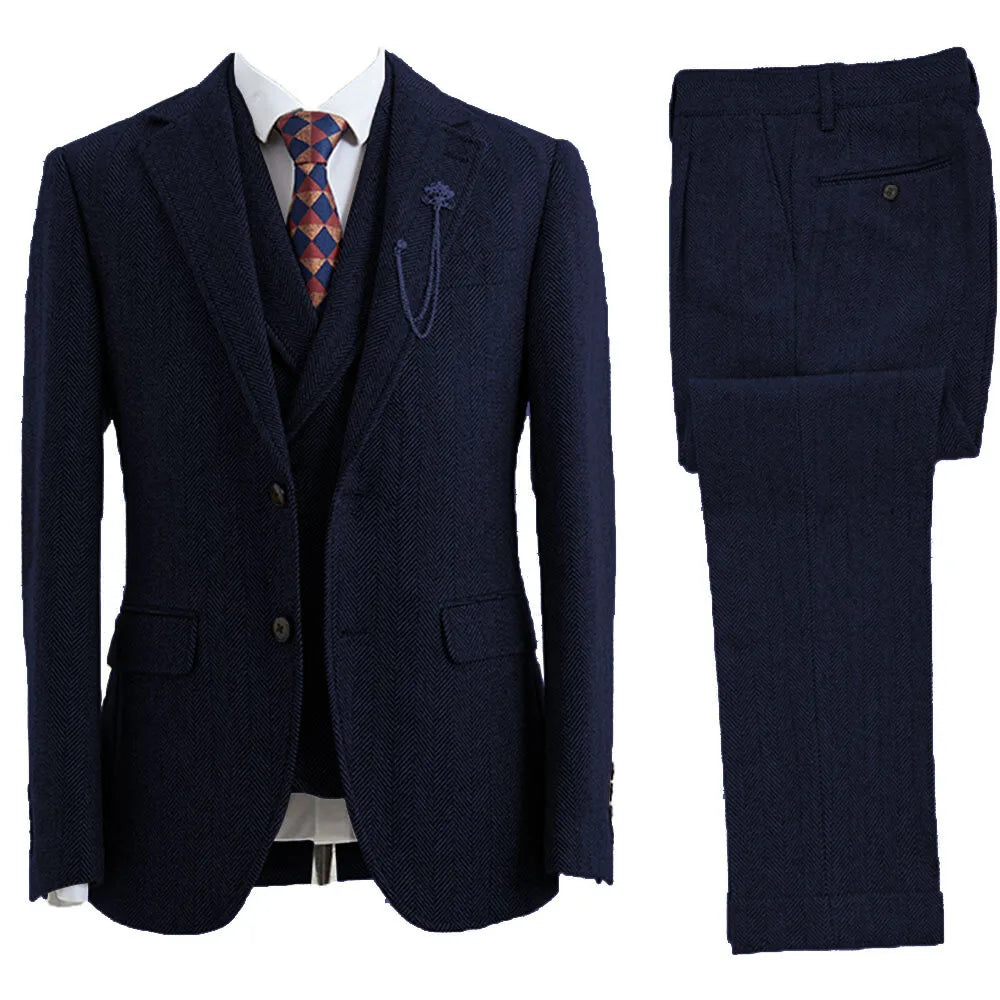 Costume Homme 3 Pièces Tweed Blazer Gilet Pantalon – CLEVI Paris