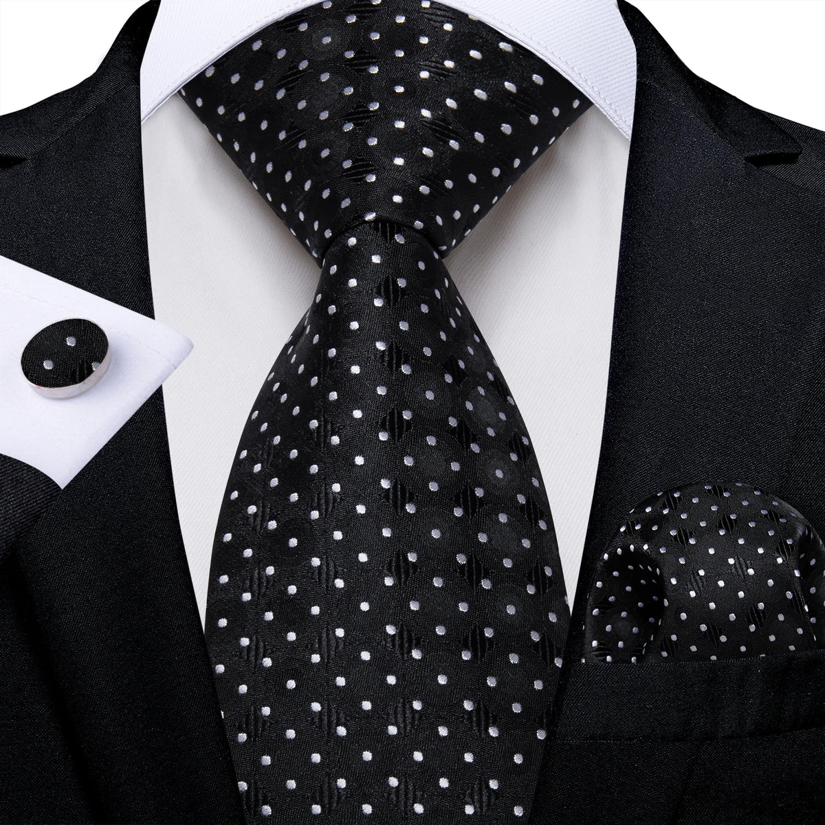 Coffret cravate homme à pois, pochette et boutons – CLEVI Paris