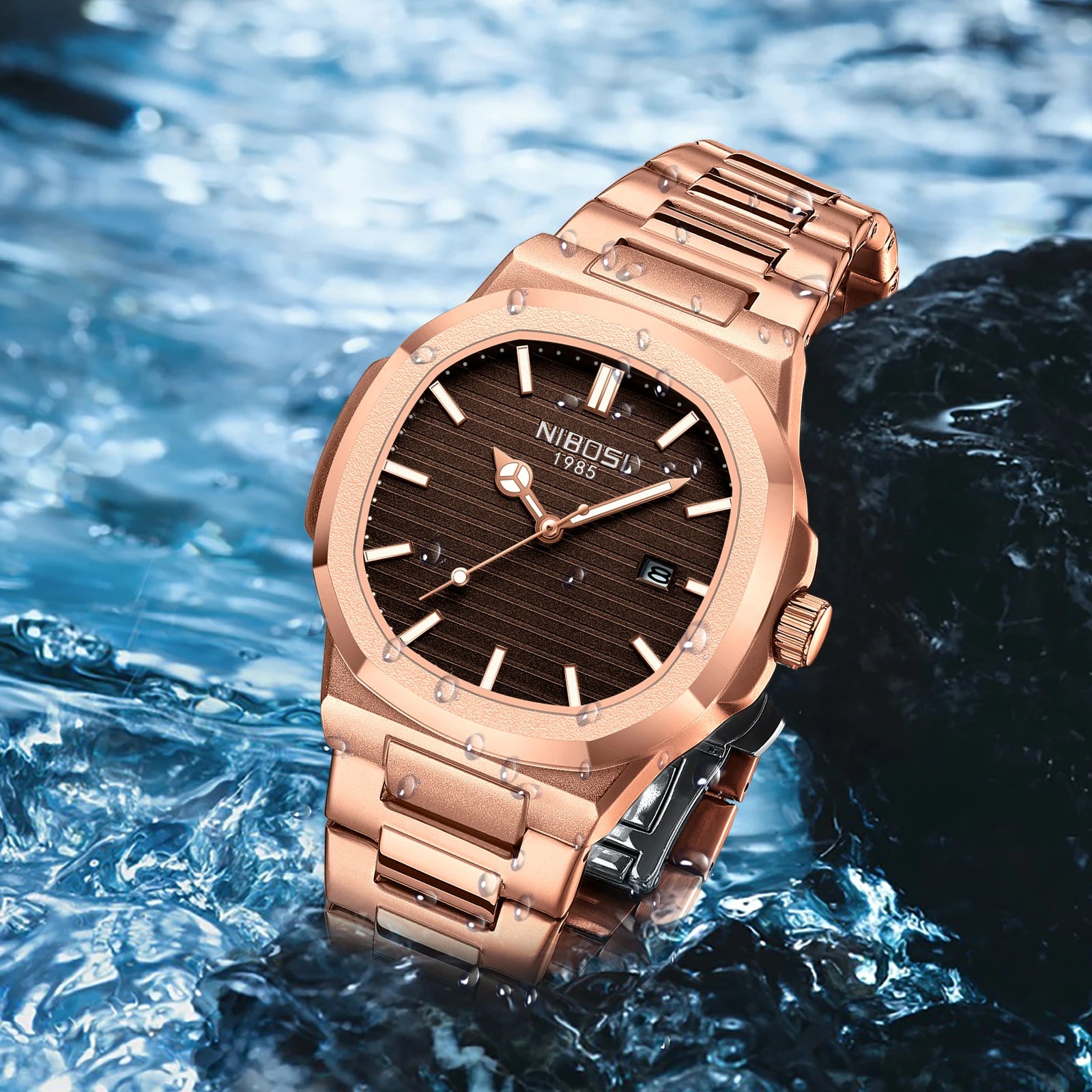 Montre NIBOSI 2632 – Quartz Sport, Boîtier Carré Alliage, Bracelet Acier Inoxydable, Étanche 3 ATM – CLEVI Paris