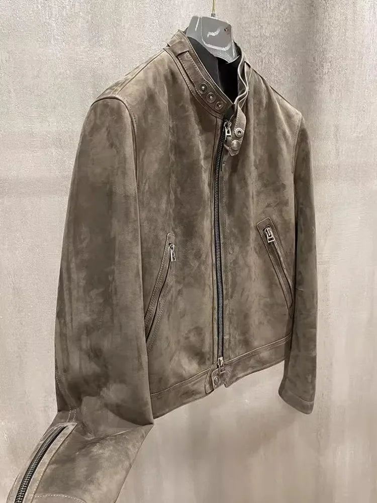 Veste homme en cuir à col montant zippée – CLEVI Paris