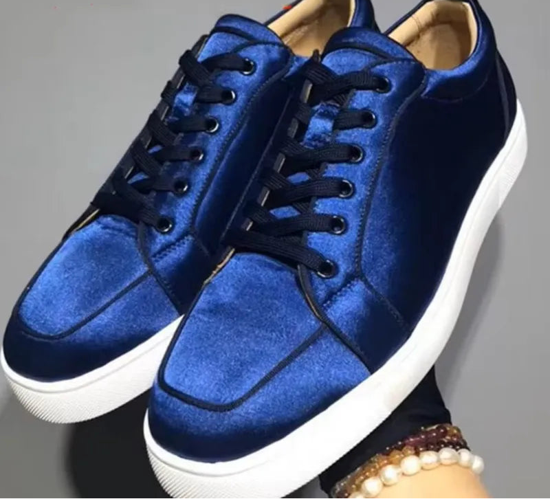 Sneakers Basses Homme Velours Bleu Jaune Lacets – CLEVI Paris