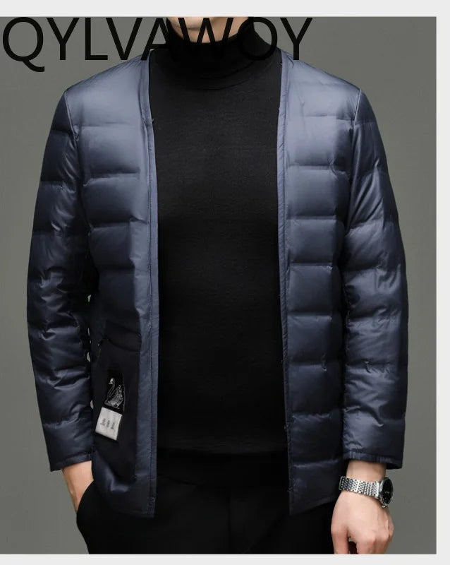 Manteau homme en laine et soie bleu marine – CLEVI Paris