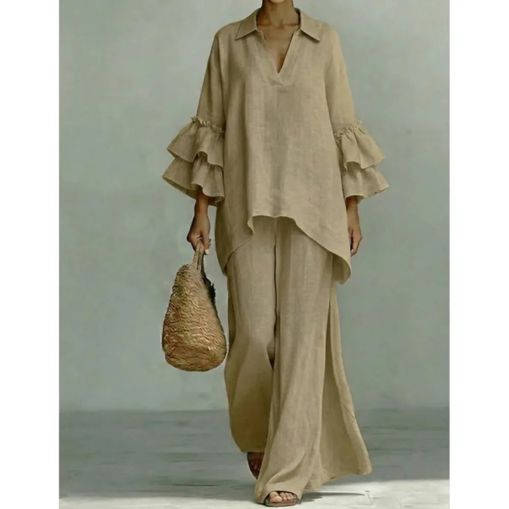 Ensemble femme à revers et pantalon large – CLEVI Paris