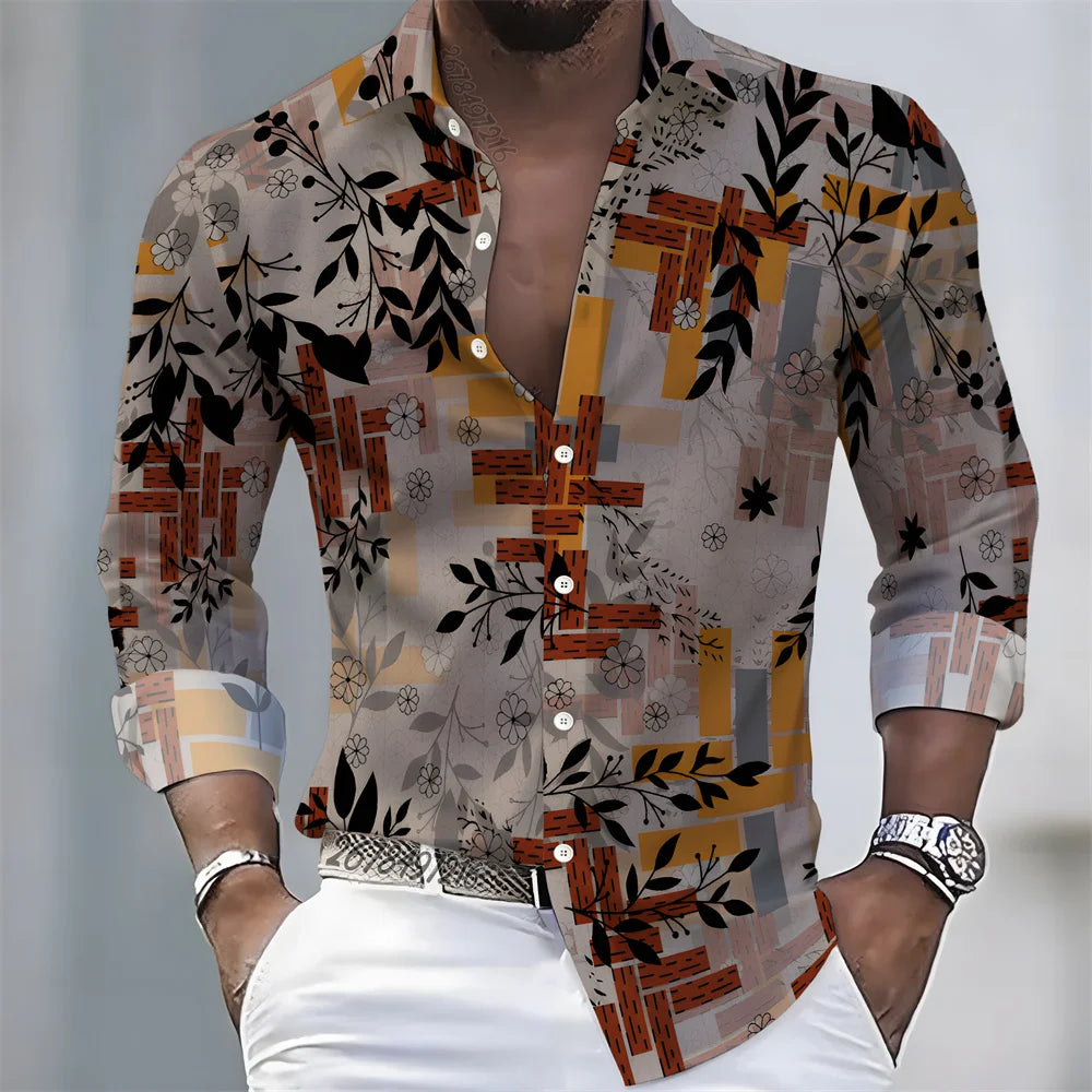 Chemise Homme Color Block à Manches Longues – CLEVI Paris