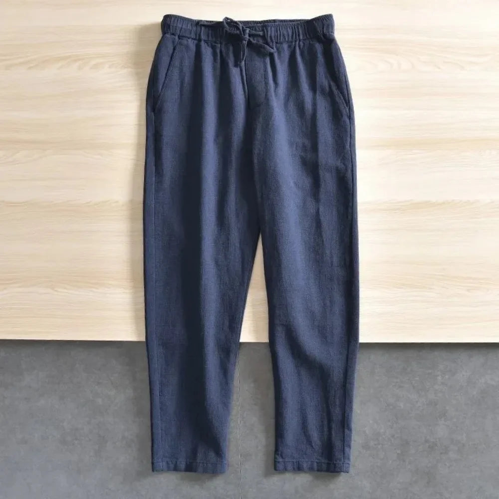 Pantalon Homme Lin Coton Jambe Droite Taille Élastique Cordon Léger Respirant Casual Été Multi-Couleurs – CLEVI Paris