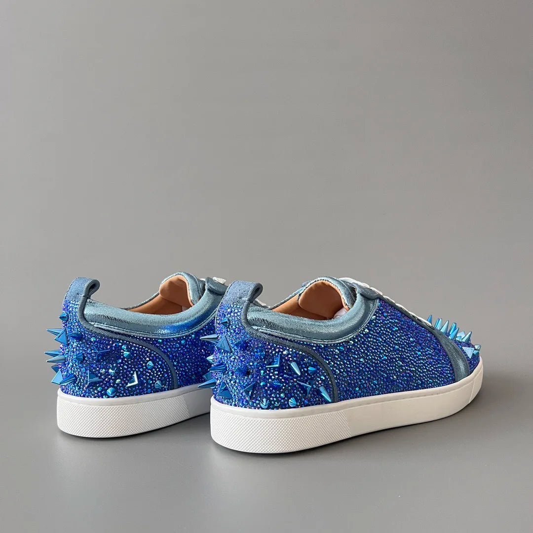 Sneakers Basses Cuir Rivets Cristal Homme Bleu – CLEVI Paris
