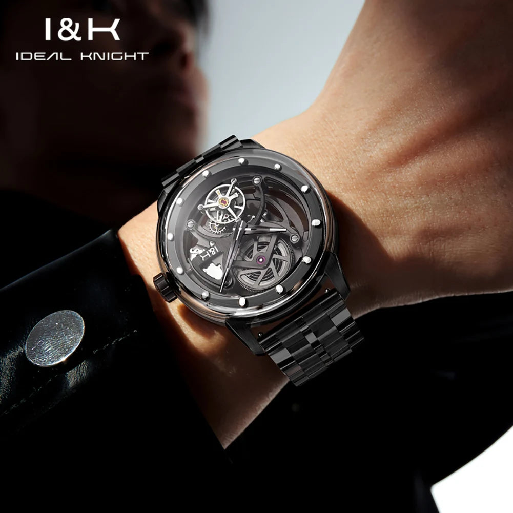 Montre Homme Mécanique Automatique Tourbillon Squelette Acier Inoxydable Verre Saphir Étanche – CLEVI Paris