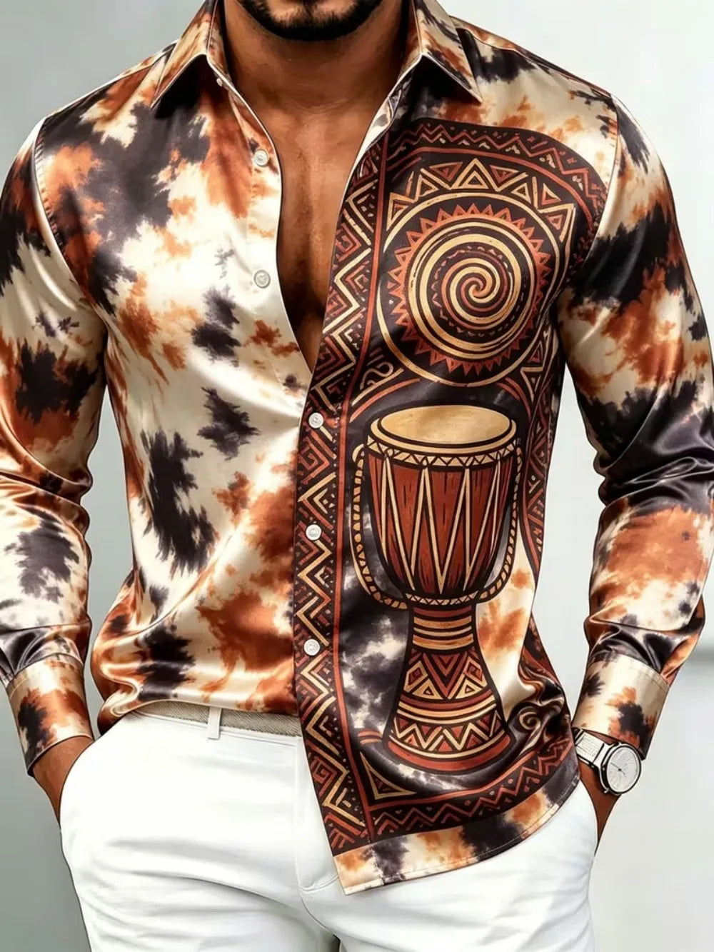 Chemise homme satinée imprimée – CLEVI Paris