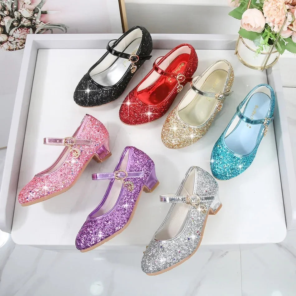 Sandales fille à talons et paillettes – CLEVI Paris