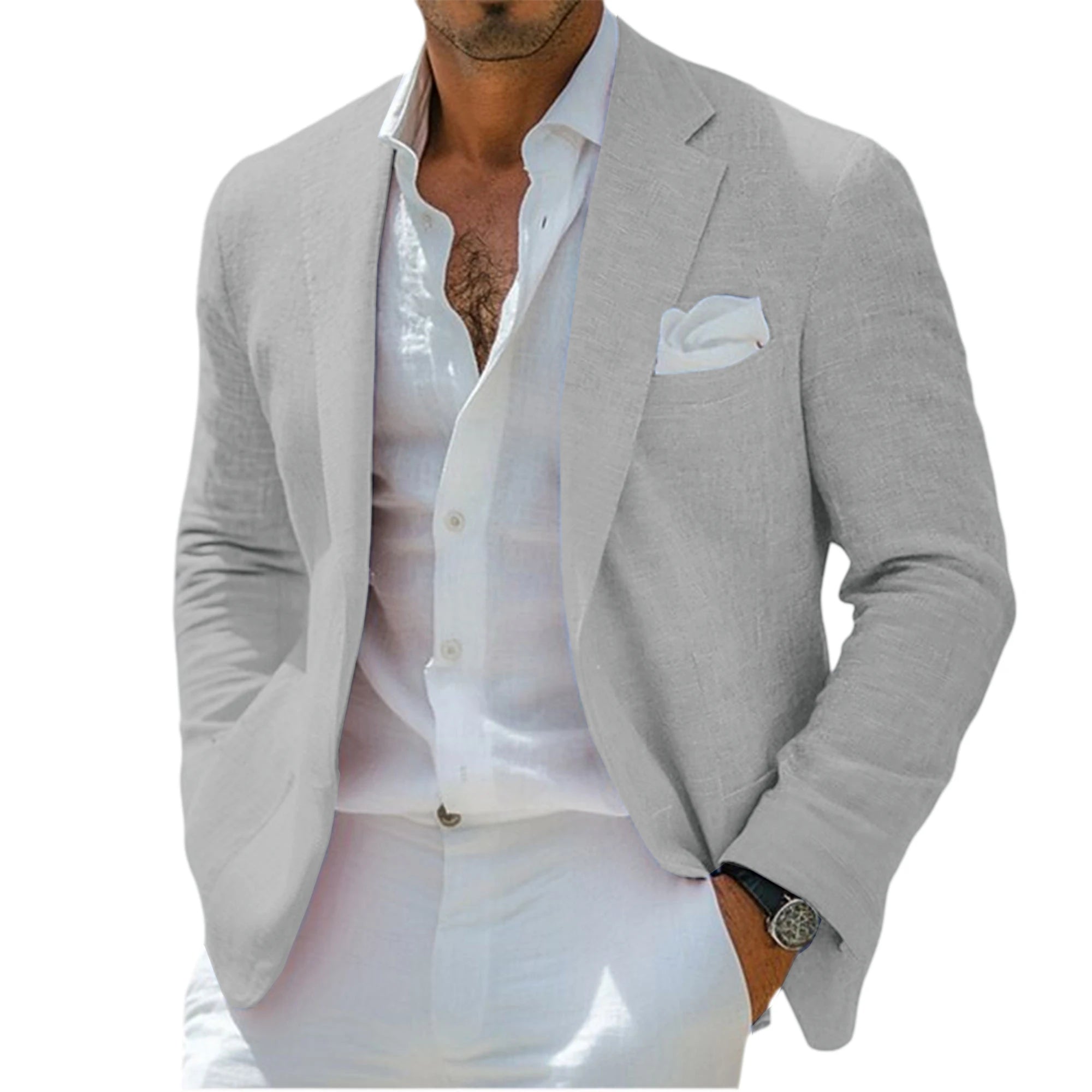 Blazer Homme Lin Slim Fit Léger Respirant Col Cranté Mariage Plage Business – CLEVI Paris
