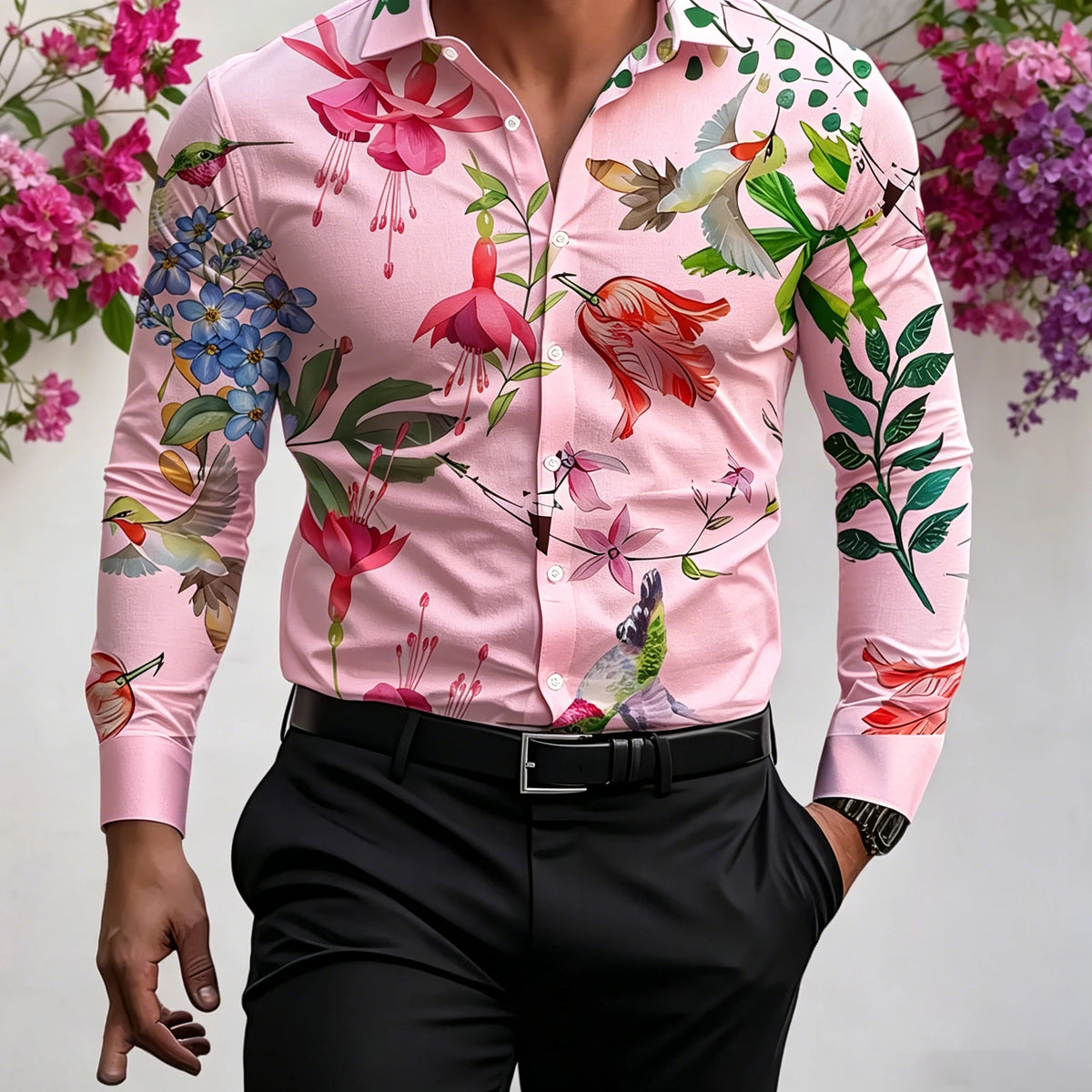 Chemise homme florale à manches longues – CLEVI Paris