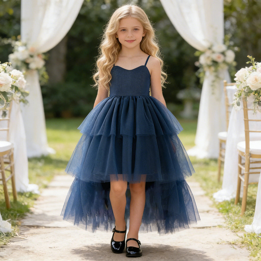 Robe fille bleue en tulle AT6121 – CLEVI Paris