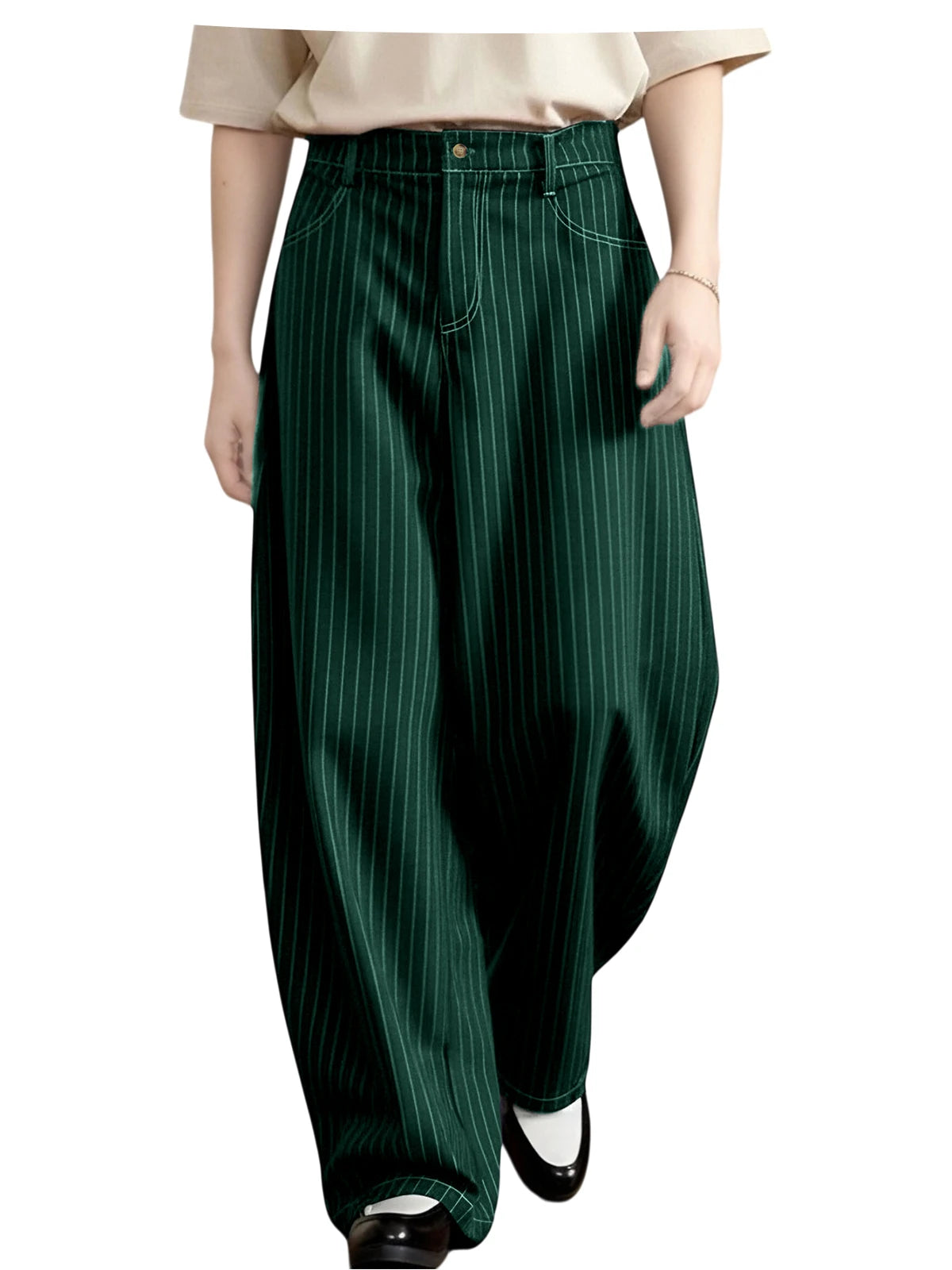 Pantalon homme rayé taille haute coupe large – CLEVI Paris