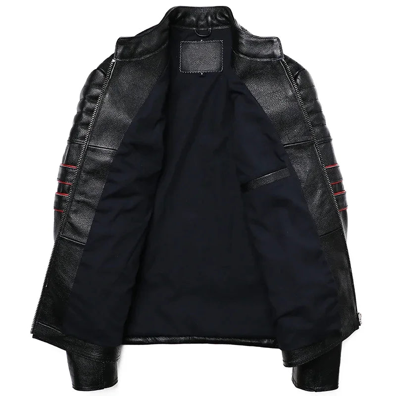 Veste biker homme en cuir motif crâne – CLEVI Paris