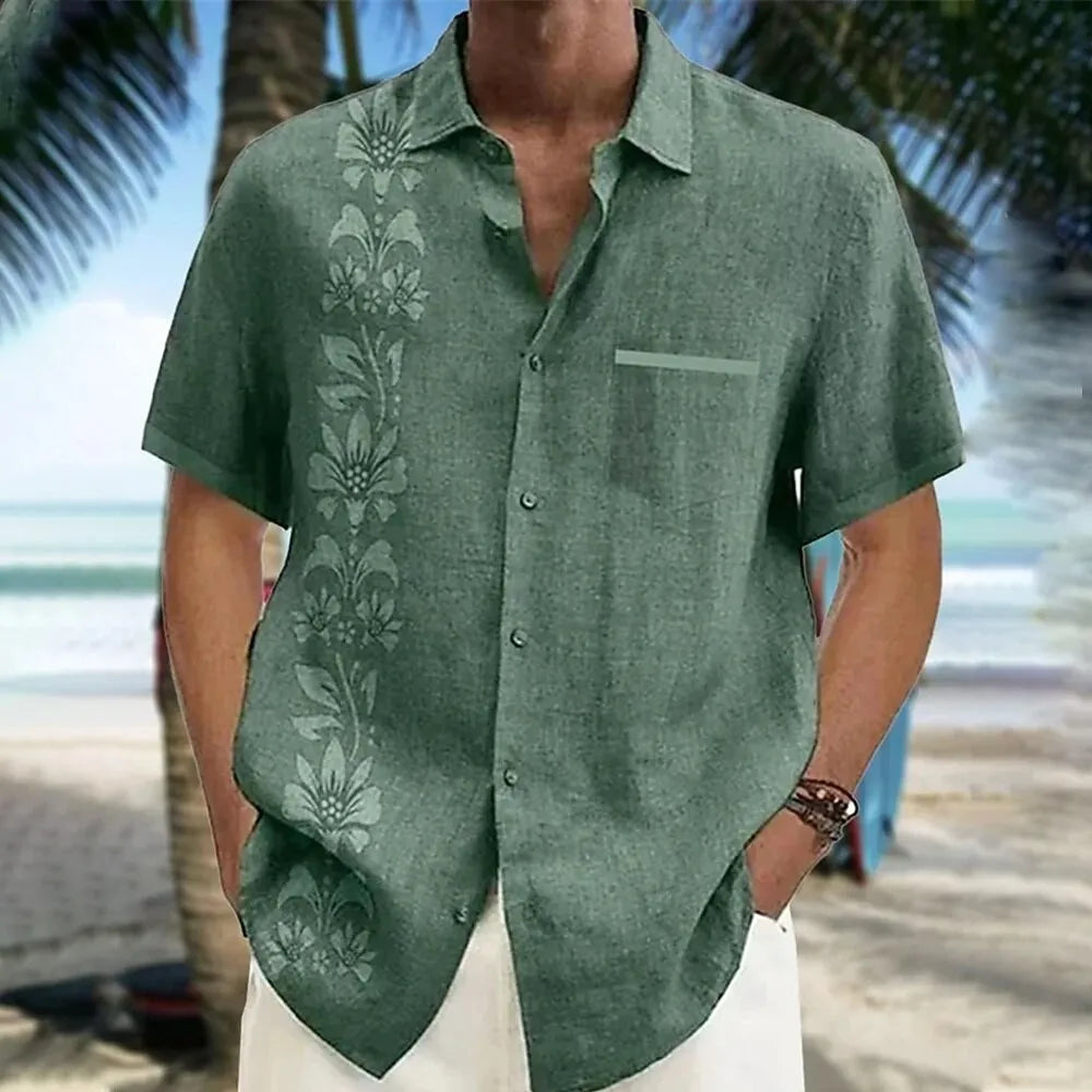 Chemise homme à fleurs en lin manches courtes – CLEVI Paris