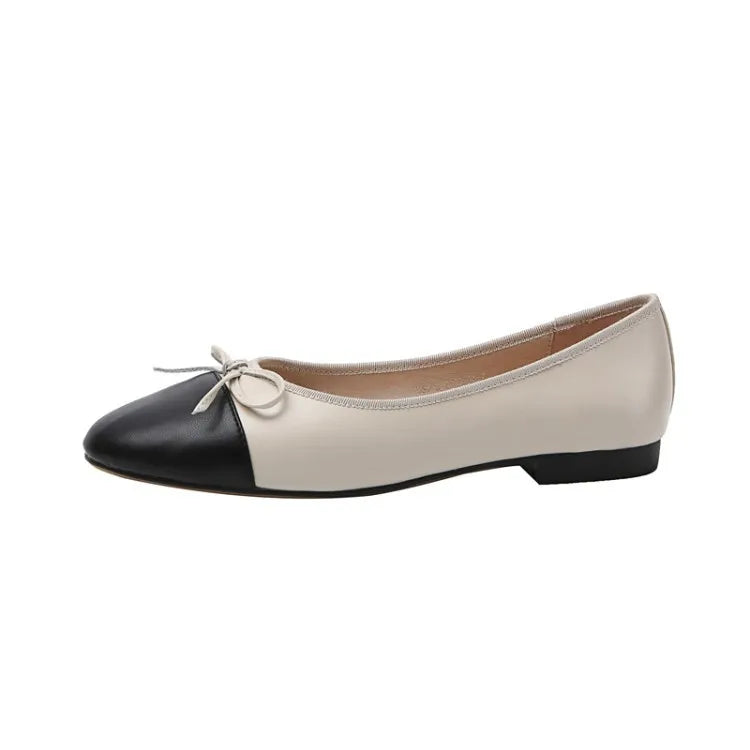 Ballerines Femme Cuir Véritable Bout Rond Nœud | Noir, Blanc, Beige – CLEVI Paris