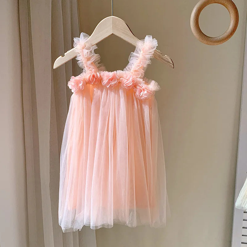 Robe fille en tulle à fleurs 3D – CLEVI Paris